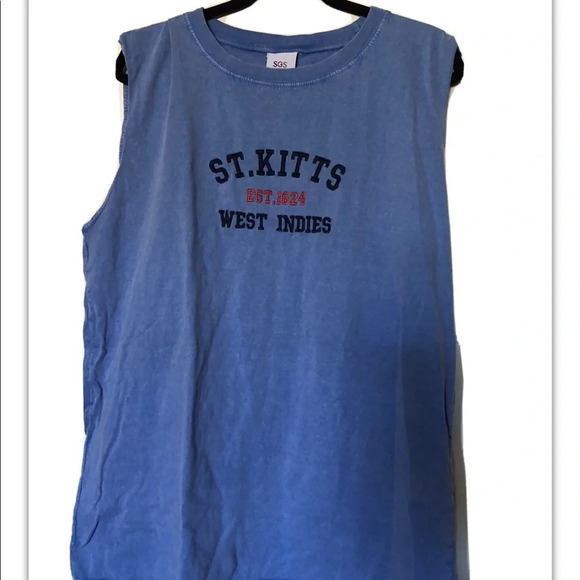 Vintage St Kitts West Indies sleeveless tunic top Blue retro oversized top 1980s - Picture 2 of 9